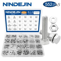 NINDEJIN Nail 552pcs set acier inoxydable m3 m4 m5 m6 vis à tête hexagonale hexagonale externe set262s