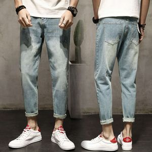 Negen punt gescheurde jeans voor mannen 2024 Nieuwe rechte buis losse Amerikaanse high street heren broek trendy merk kleine voet gewassen