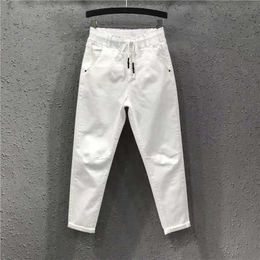 Negen punten broeken jeans lente herfst losse joggers wijde been sweatpant losse hoge taille wortel harem 210531
