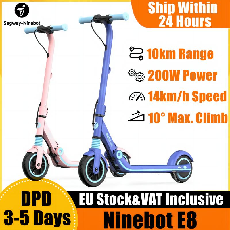 EU Stock Original Ninebot av Segway Zing E8 Kids Foldbar Smart Electric Scooter 10 km Milage Lätt barn Kickscooter inklusive moms