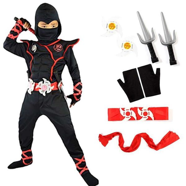 Disfraz de Ninja Niño Ninja Disfraces de fiesta Niños Disfraces de Halloween Anime Cosplay Guerrero Ninja Traje Niños Ropa Mono Conjunto G0925