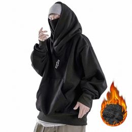 Ninja Hals Hoodies Man Herfst En Winter Fleece Sweatshirt Hip Hop Effen Lg Mouw Hoodie Zak Losse Capuchon Y2k kleding Mannen c5Zt #