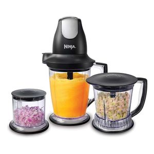 Ninja QB1004 Mixer/voedseldispenser met basis van 450 watt, 48 waterkokers, 16 gehakte kommen 40 ounces (ongeveer 1134,0 milliliter) milkshake, smoothie en