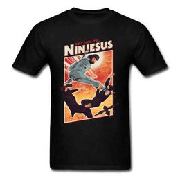 Ninjesus Grappige Karakter T-shirt Mannen 3D Tops Ninja Tee Shirts Jesus Zwart T-shirt Zomer Katoenen Kleding Kung Fu Tshirt G1222