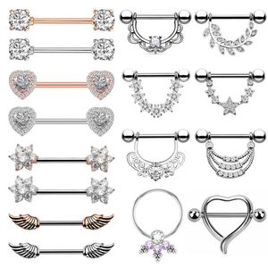 Tepelringen 1 paar nieuwe heldere zirkon hart tepel ringen bedekken piercing body sieraden tepel balk ring barbell tepel pircing mamilo sexy vrouwen y240510