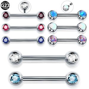 Tepelringen 1 stuk titanium opaal puntig geperforeerde 14g interne draad sexy mamilo geperforeerde tong barbell geperforeerde dames sieraden y240510