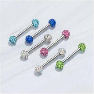 Anneaux de mamelon 1pc 14g en acier chirurgical Piercings sexy Barbell CZ Tongue Piercing Ring Industrial Bijoux Gift Drop Livrot Corps Dhln6