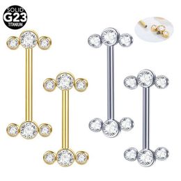 Anneaux de mamelon 1PCS G23 Titanium Pierc Gold Color Sinde Rings CZ Consant Piercing Piercing Mamilo Piercings Sexy Femmes Body Bijoux 14g Y240510