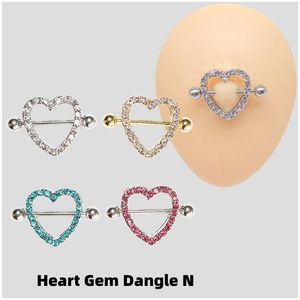 Anneaux de mamelon 2pcs coeur gemm chain de chaîne bouclier anneau bijoux bijoux hélice perçage barbelle dhift dhift