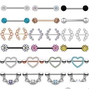 Anneaux de mamelon 2pcs titanium Piercing Heart Barbell 14g Opal Shield Fleur charmante pour femmes bijoux de carrosserie