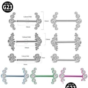 SANGES DE MINDE G23 Titanium CZ Charming Barbell Ring Zircon Cluster Bouclier File de piercing en interne