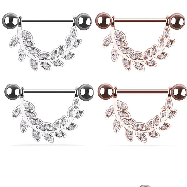 Nipple Rings Gold Leafstudded En Acier Inoxydable Poitrine Anneau Percé Femme Bouclier Corps Piercing Bijoux Comme Une Paire À Vendre Drop Deliver Dhu2E