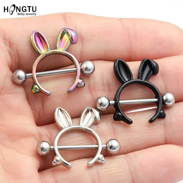 Anillos de pezón Hongtu 1 par Venta caliente Rabbit Nipple Anillo Percing Joyería Punk 3 Color 316L Cubierta de tapa de acero inoxidable Joyería para el cuerpo para regalo Y240510