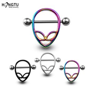 Tepelringen Hongtu 2pc Alien Nipple Shield Ring Barbell roestvrijstalen schroef tepel Piercingringen Ringen 14G sexy body sieraden voor vrouwen Y240510