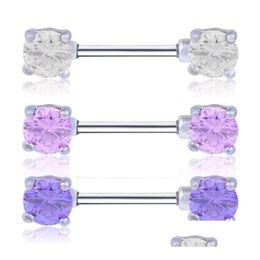 Tepel Ringen Nieuwe Lichaam Sieraden 7Mm Zirkoon Rechte Bar Ghost Piercing 316L Rvs Barbells Vormige Ring Roze drop Levering Dhi61