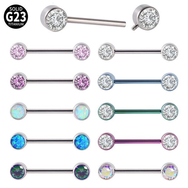 Anneaux de mamelon PAIRE G23 Double Cz Barbell Anneau Opale Piercing Bouclier CZ Langue 14G Bijoux de Corps 230626