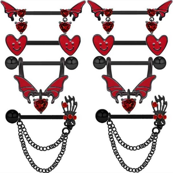 Anillos de pezón Bat rojo Percing Piercing Set 14g Packle de anillo de pezón sexy para mujeres Lindas joyas de pezón Joya Bulk Cuerpo Piercing Pezon Lote Y240510