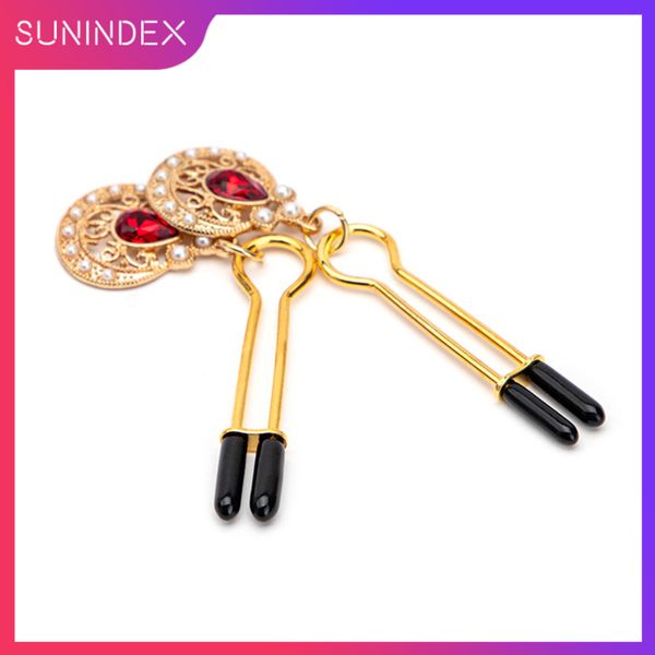 Artículos de belleza Pezón sexyy Gem Clamp BDSM Slave Metal sexy Abrazaderas con peso Colgante de cristal Productos íntimos para mujeres Artículos de belleza