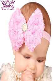 Nishine Filles Perle Double Couche Rose Fleurs Bowknot Bandeau Chapeaux Enfants Enfants Bande De Cheveux Tête Pièce Accessoires6519950