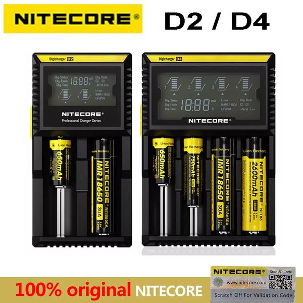 Nitecore D4 D2 Digicharger cargador LCD inteligente totalmente Compatible IMR Li-ion LiFePO4 Ni-Mh AA AAA 18650 14500 16340 26650 batería