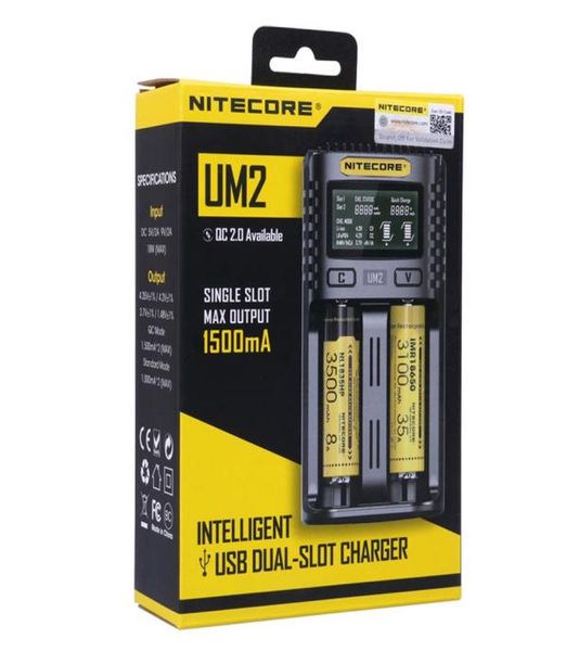 Nitecore UM2 Cargador inteligente para 18650 16340 21700 20700 22650 26500 18350 AA AAA Batería Chargers 2 Slot 2a 18wa599063446