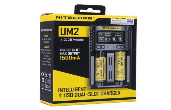 Cargador inteligente NITECORE UM2 para cargadores de baterías AA AAA 18650 16340 21700 20700 22650 26500 18350 2 ranuras 2A 18Wa439844843