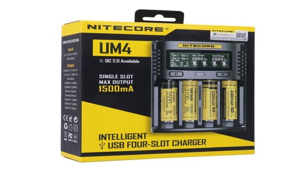 Nitecore UM4 chargeur de batterie circuits intelligents assurance mondiale liion 18650 21700 26650 affichage LCD Batteries Chargersa455478473