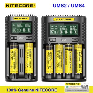 Cargadores NITECORE UMS4 UMS2 QC inteligente de carga rápida 4A cargador USB de gran corriente para IMR/Li-ion/LiFePO4/NI-Cd/Ni-MH AAA 3,7 V 1,2 V batería