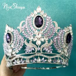 NiuShuya Tiaras redondas de boda real de lujo grandes coronas árabes para mujeres grandes diamantes de imitación de Arabia Saudita accesorios para el cabello 240105