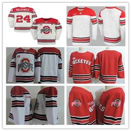 NIVIP aangepaste heren Ohio State Buckeyes Hockey Jerseys Big Ten gestikt rood Wit een nummernaam 3 Sasha Larocque 26 Mason Jobst 7 Wyatt Ege