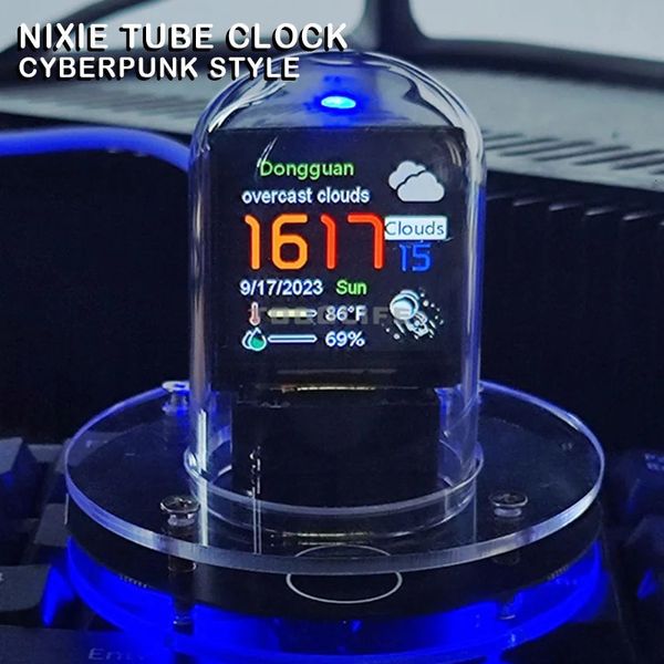 Nixie Tube Clock Smart Wifi Glow Diy Tube Clocks Cyberpunk Style Reloj de mesa digital Pantalla visual Cambiable Actualización automática 240116