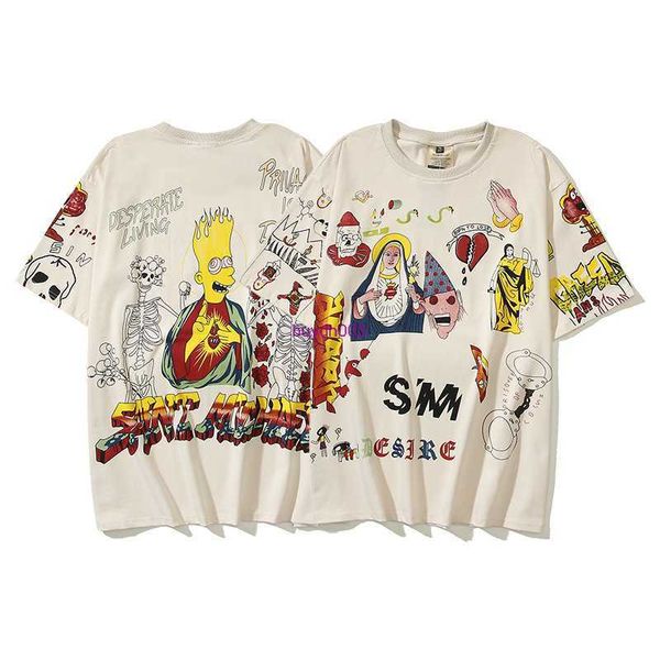 Nj4a T-shirts pour hommes High Street Readymade Saint Michael et T-shirt à manches courtes Graffiti peint à la main pour femmes Simpson