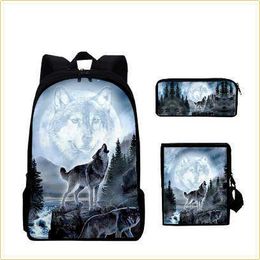 Njb2000 Two Harp Dog Wolf Mochila escolar de tres piezas para estudiantes de escuela primaria y secundaria Mochila Pen 230815