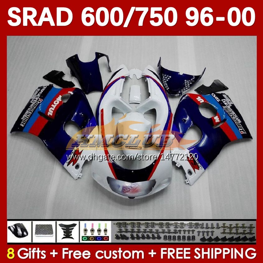 Body Kit For SUZUKI SRAD GSXR 750 600 CC GSXR600 GSXR750 1996-2000 168No.35 GSX-R750 GSXR-600 1996 1997 1998 1999 2000 600CC 750CC 96 97 98 99 00 MOTO Fairing blue white blk