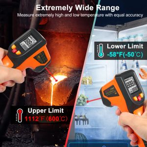 Thermomètre infrarouge non en contact NJTY Gun de température numérique -50 ° C ~ 600 ° C / -58 ° F ~ 1112 ° F Test d'émissivité Thermomètre IR industriel