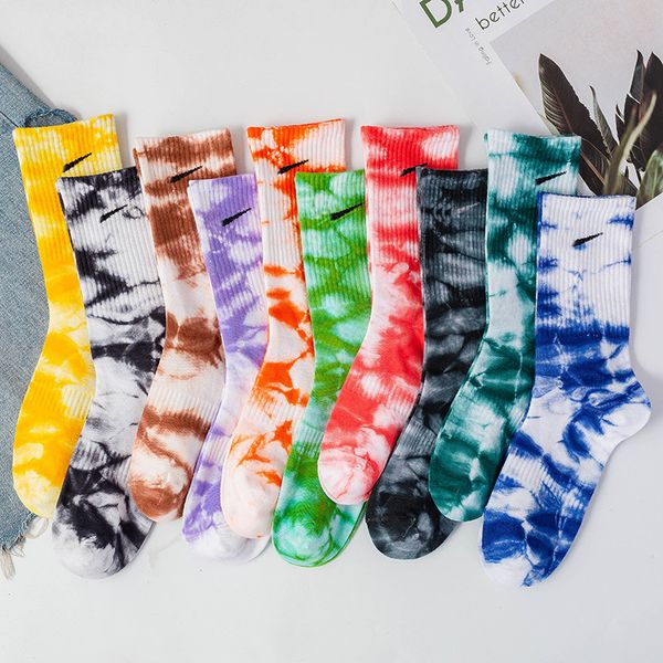 Calcetines de algodón de algodón Tie Dye NK-2049 para hombres y mujeres Sports Sports High Top Candy Colleds 3Pair/Set