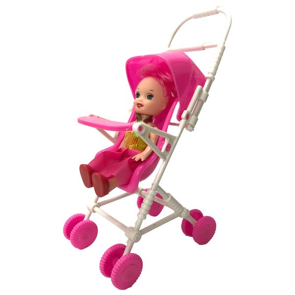 NK One Set Doll Accessories Pink Baby Poustre pour nourrisson Carriage Poussette de chariot Pouettes Nursery Mini Meubles pour Barbie Doll 010A