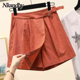 Nkandby plus size wide been shorts rokken vrouwen zomer katoen linnen elastische hoge wiast oversized losse Koreaanse dunne A-lijn shorts 210625
