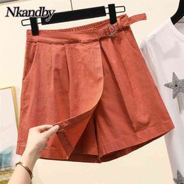 Nkandby plus size wide been shorts rokken vrouwen zomer katoen linnen elastische hoge wiast oversized losse Koreaanse dunne A-lijn 210719