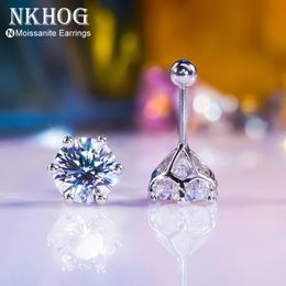 NKHOG réel 2 carats 8mm boucles d'oreilles pour femmes filetage boucles d'oreilles en argent Sterling 925 bijoux passer diamant Test 240112