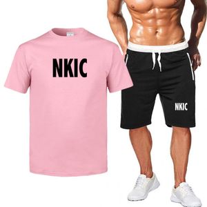 NKIC marque survêtement hommes été à manches courtes décontracté 100% coton t-shirt Shorts hommes survêtement 2PC t-shirt hauts pantalon de survêtement homme ensemble