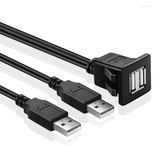 Nku 1m 3 pies 2 puertos Dual USB 2,0 Cable de extensión cuadrado Panel de tablero de montaje empotrado para coche barco Cable impermeable