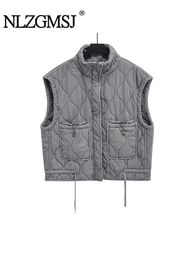 Nlzgmsj TRAF 2023 automne hiver femmes col montant léger sans manches coton manteau gilet poche décoration débardeur 240111