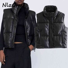 Nlzgmsj za parka vrouwen winter zwart warm kunstleer vest vrouwen mode rits mouwloze jas tops vrouwelijke casual korte uitloper 211130