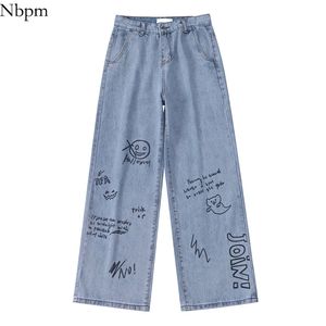 NM Mode Broderie Dessin animé Graffiti Femme Mignon Jeans Large Jambe Femme Taille Haute Baggy Streetwear Pantalon Pantalon 210629
