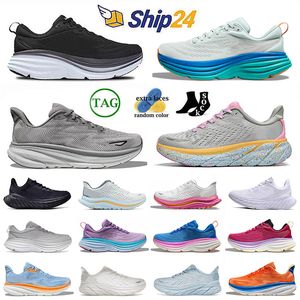 hoka bondi 8 carbon x2 clifton Chaussures de course en plein air baskets plates lilas marbre hommes femmes bleu marine sneakers marche jogging