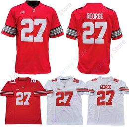 NN1 Eddie George Jersey 27 College Football OSU Ohio State Buckeyes Jerseys Red Grey White Taille S-3XL