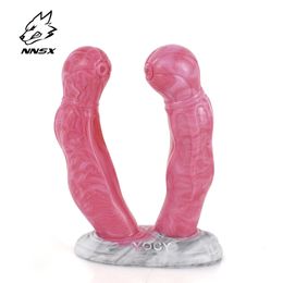 NNSX Kleine Tweekoppige Dildo met Zuignap sexyy Speelgoed voor Vrouw Lesbische Gay Vagina Masturbatie Siliconen 18 volwassen sexy Winkel
