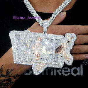 No.1 Factory Custom VVS Lab Moissanite Diamond hanger ketting Iced Out Hip Hop Letter Naam Pendant Chain For Men Fine Jewelry