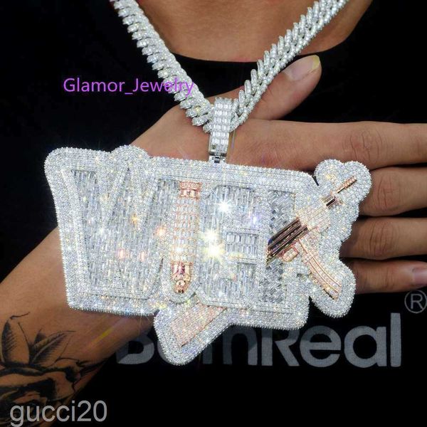 No.1 Factory personalizado VVS Lab Moissanite Diamond Colgante Collar helado Cadena de nombres de letras de hip hop para hombres joyas finas AZ07 NVC0